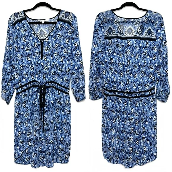 VERONICA BEARD Silk Boho Chic Paisley Ikat Print Long Sleeve Tie Waist Dress 10 - Picture 5 of 12